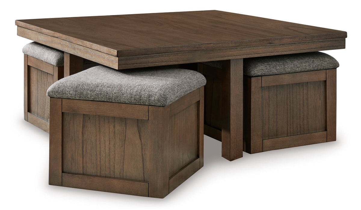 Brown Coffee Table with Stools — product image 7