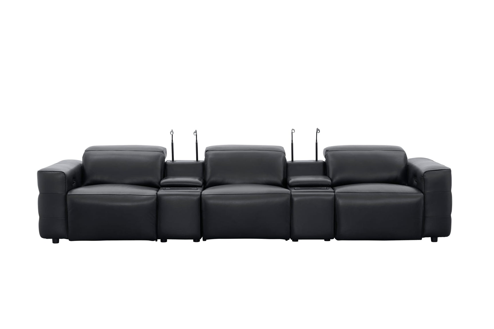 Diamante Black Italian Leather 5-Piece Power Reclining Home Theater Sectional view 6