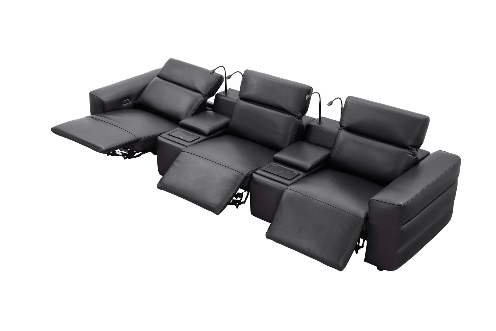 Diamante Black Italian Leather 5-Piece Power Reclining Home Theater Sectional view 8