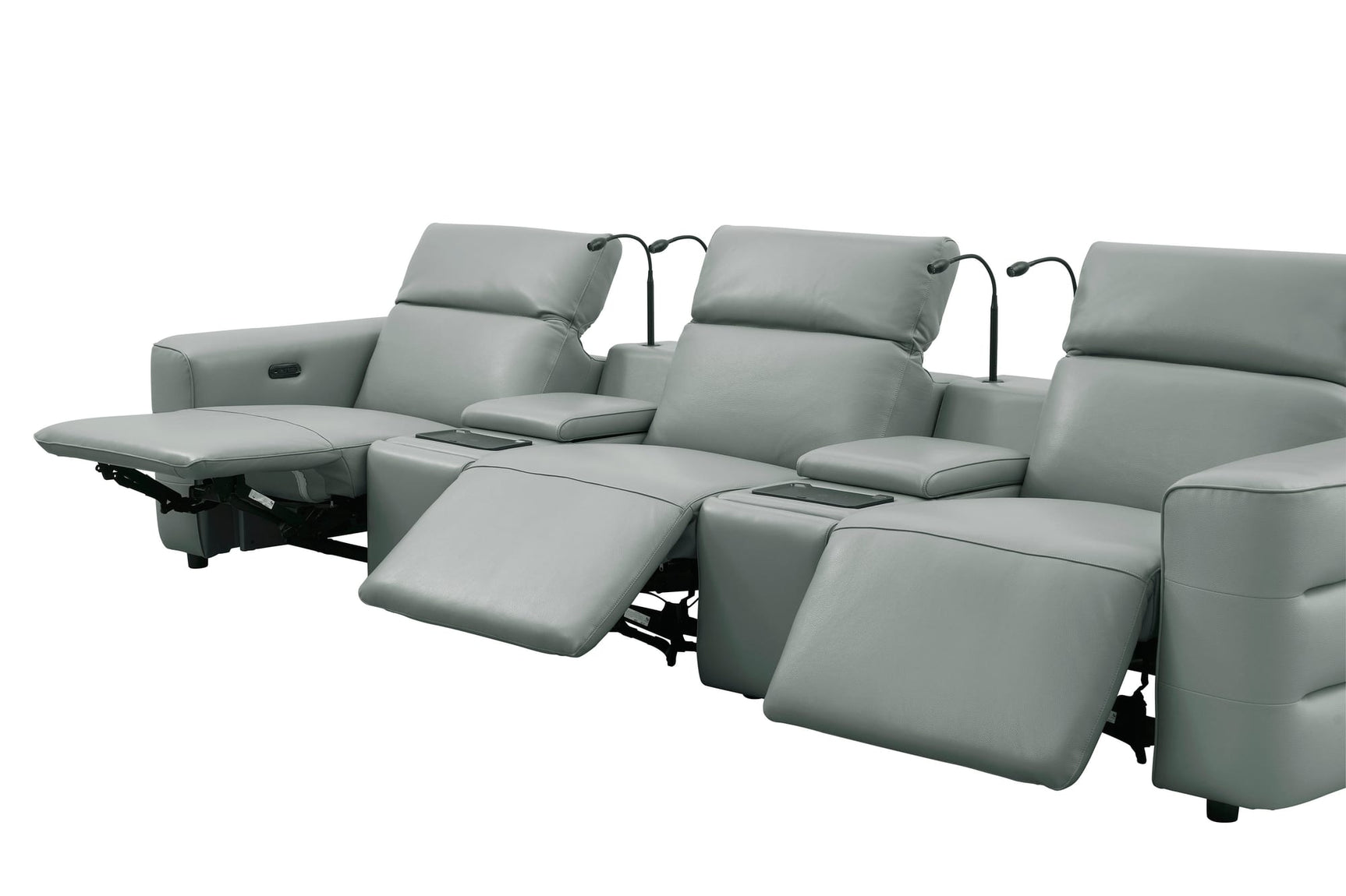Diamante Grey Italian Leather 5-Piece Power Reclining Home Theater Sectional view 6