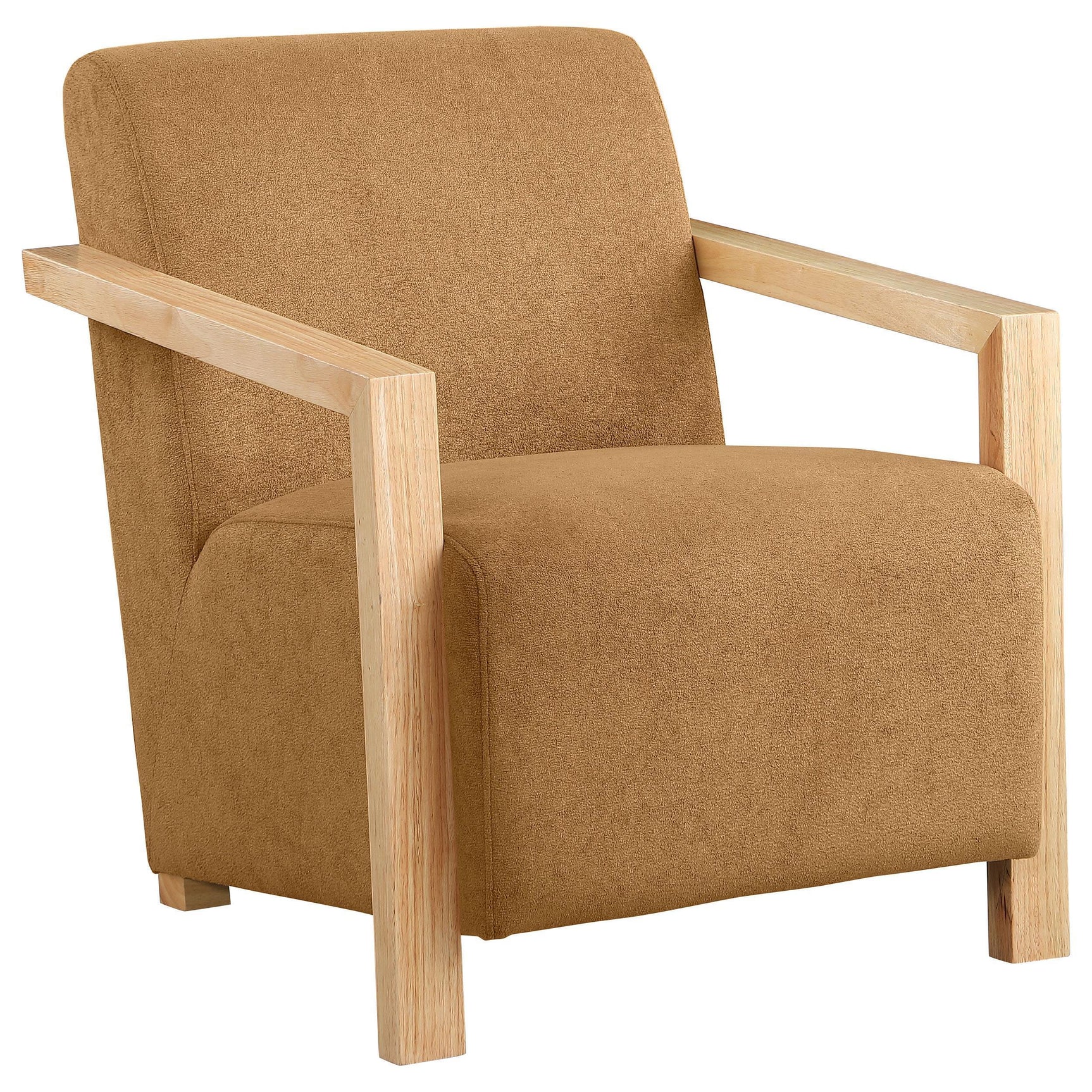 DIEGO BUNK BED Diego Upholstered Accent Arm Chair with Wood Arms Honey 902268 - Ella Furniture
