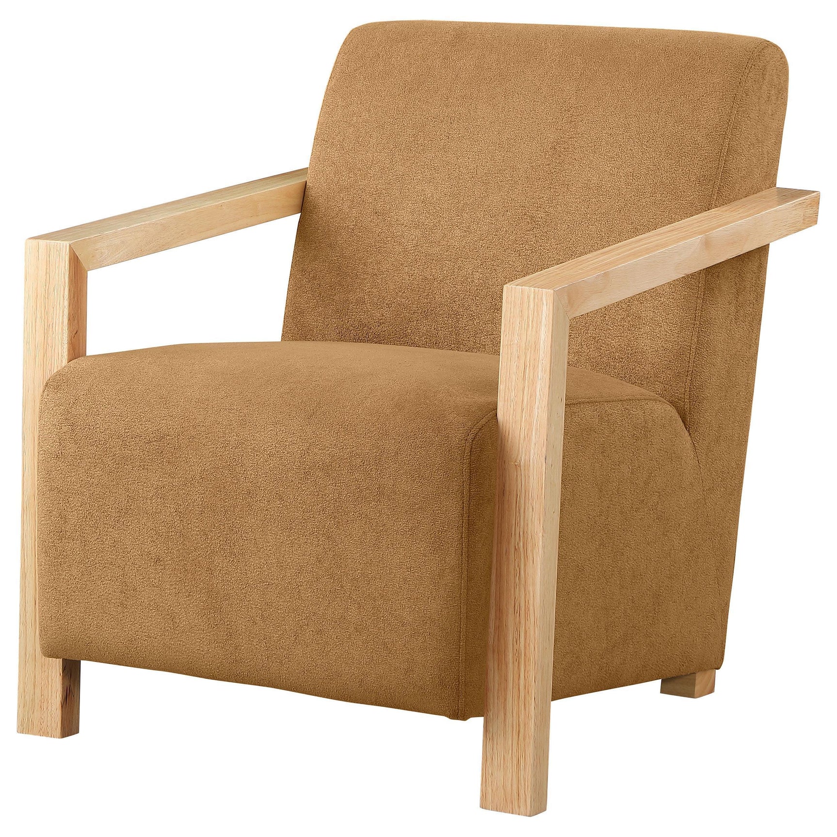 DIEGO BUNK BED Diego Upholstered Accent Arm Chair with Wood Arms Honey 902268 - Ella Furniture