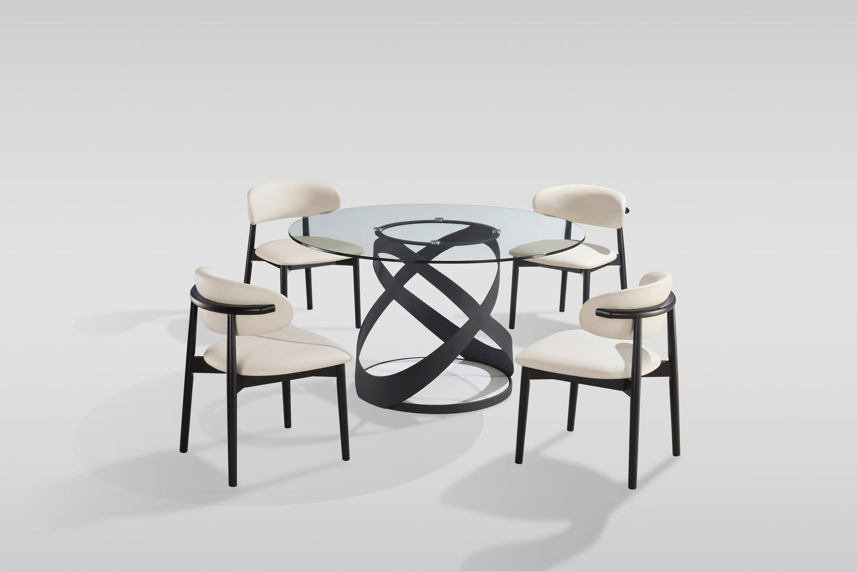 Dimi 5-Piece Dining Set with Clear Glass Table and Black Iron Infinity Base view 2