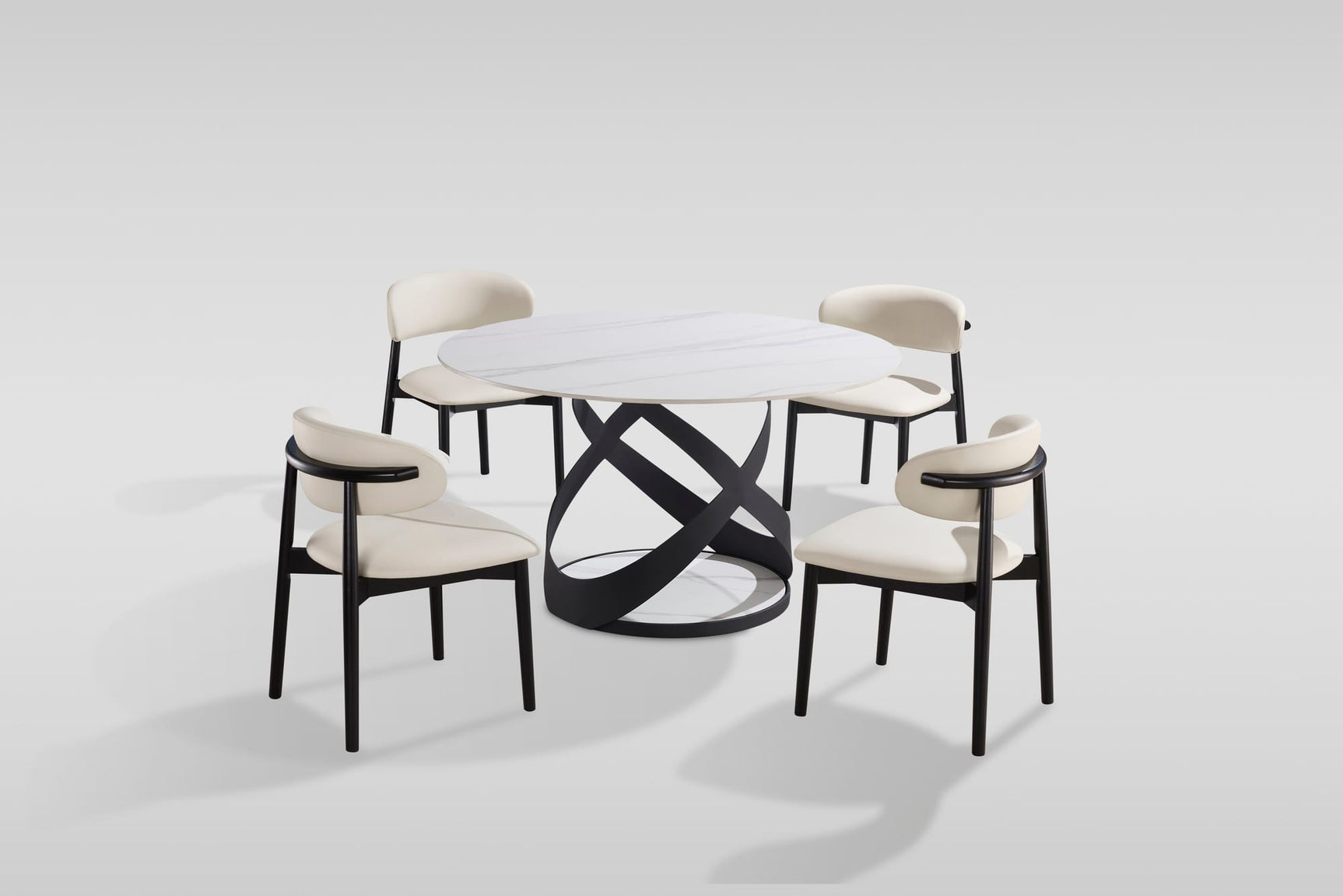 Dimi 5-Piece Dining Set with White Sintered Stone Table and Black Iron Base view 2