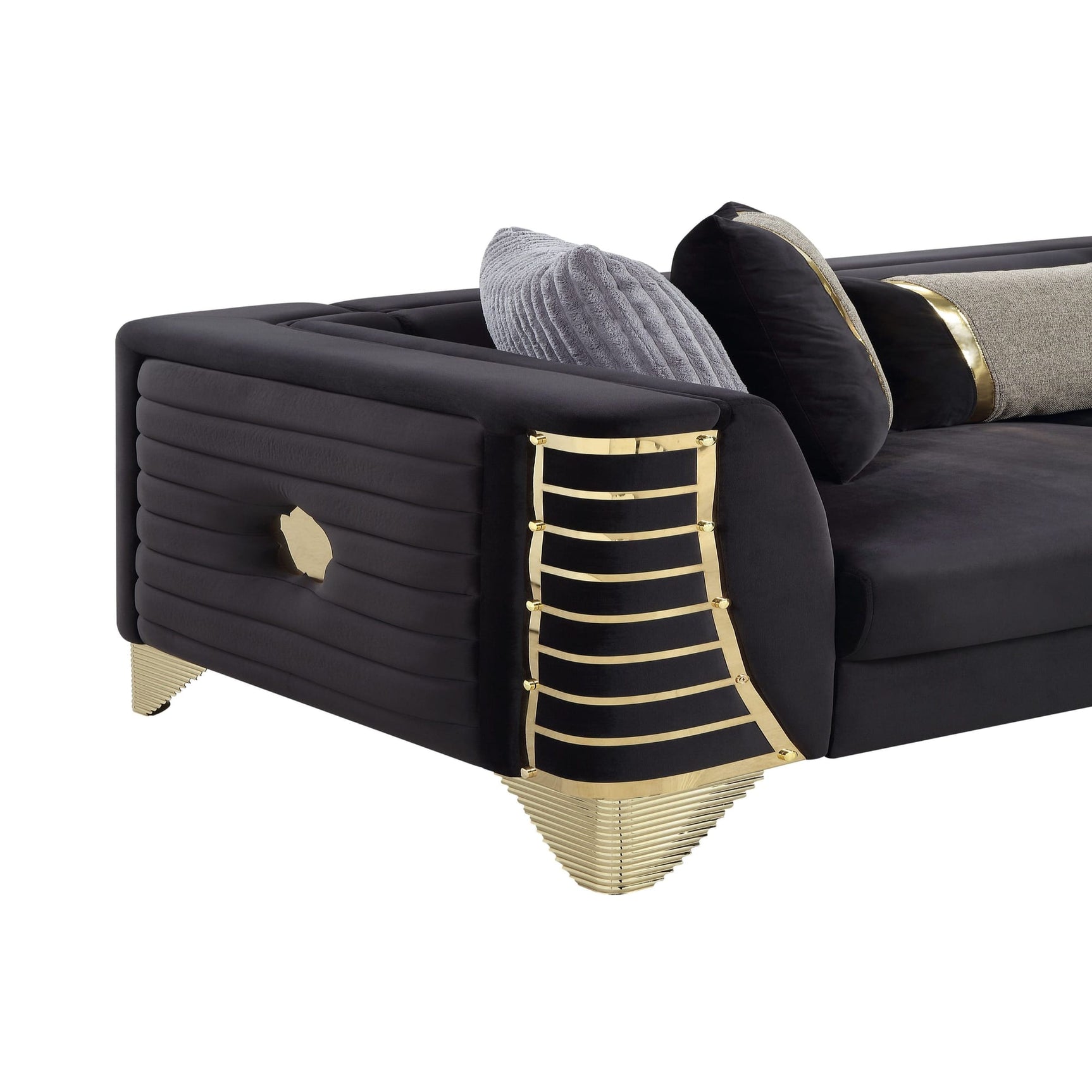 Donovan Black Velvet Sectional Sofa with Metal Legs view 3
