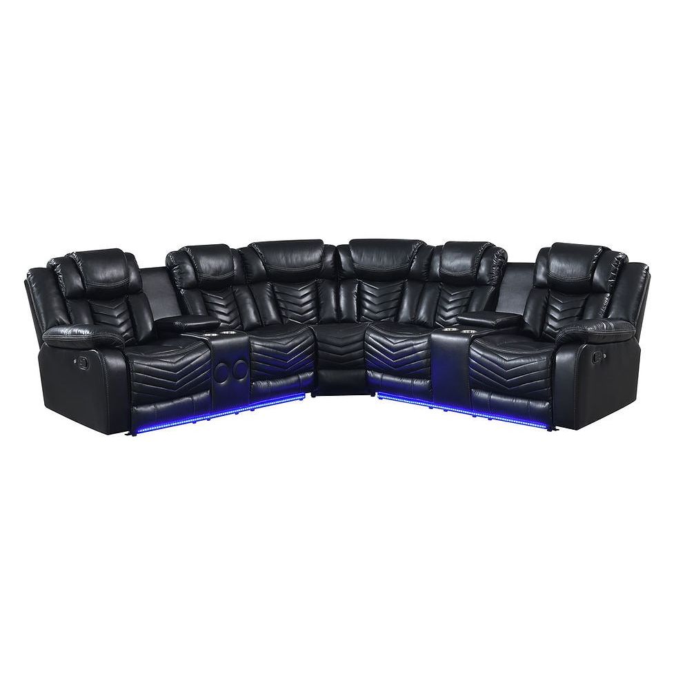 Lucky Charm Black Air Leather 3-Piece Reclining Sectional view 2