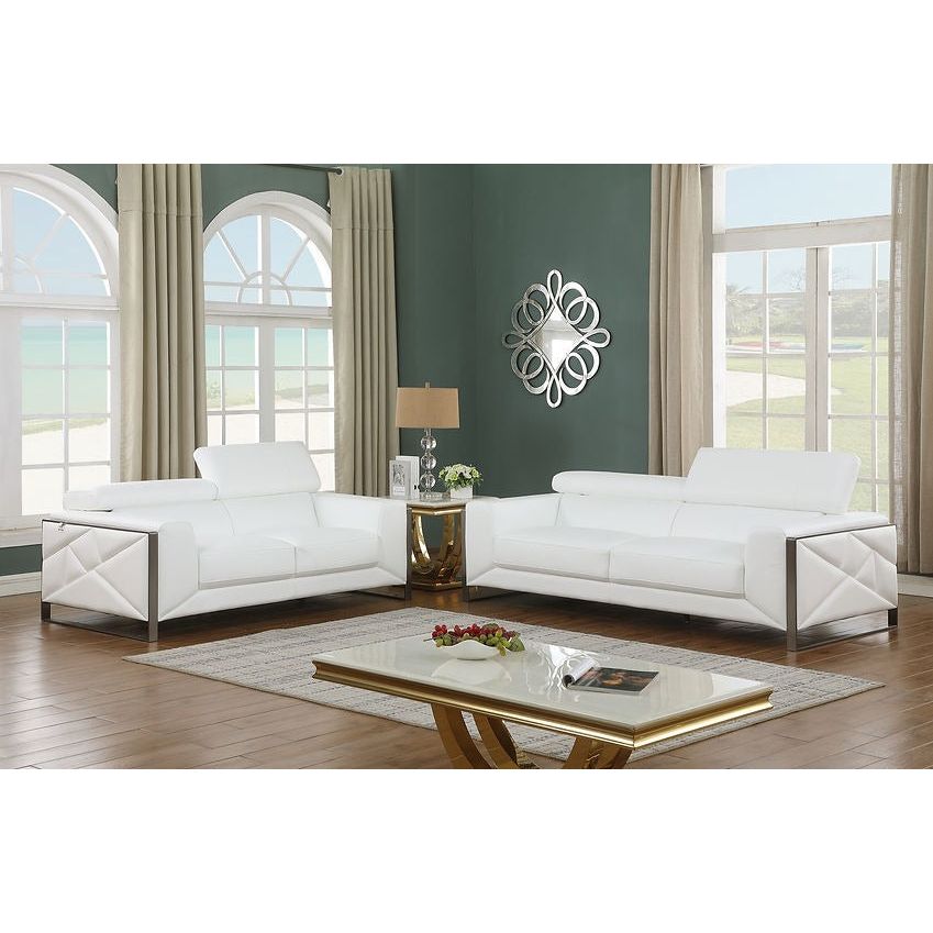 Giorgio White Italian Leather Sofa, Loveseat, and Chair Set view 3