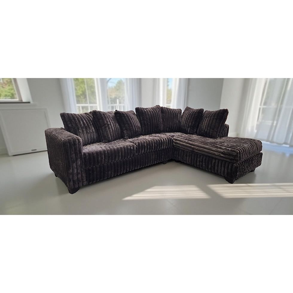 Gia Chocolate Stripe Fabric Sectional Sofa with Ottoman from Ella Furniture