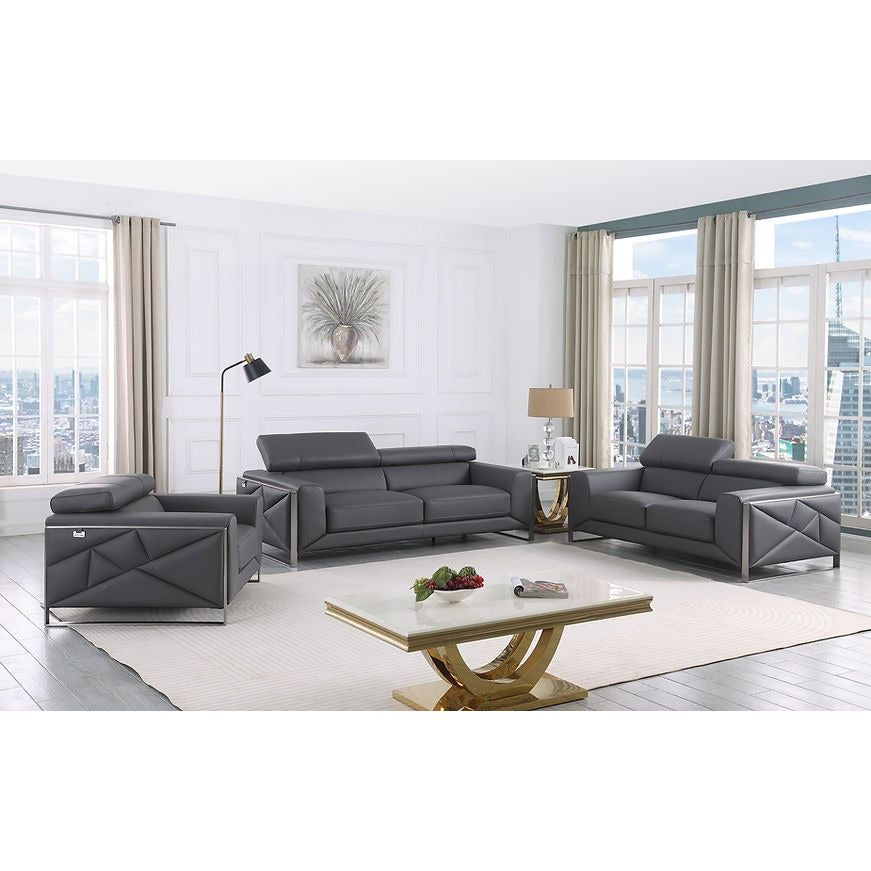Giorgio Dark Grey Italian Leather Sofa, Loveseat, and Chair Set from Ella Furniture