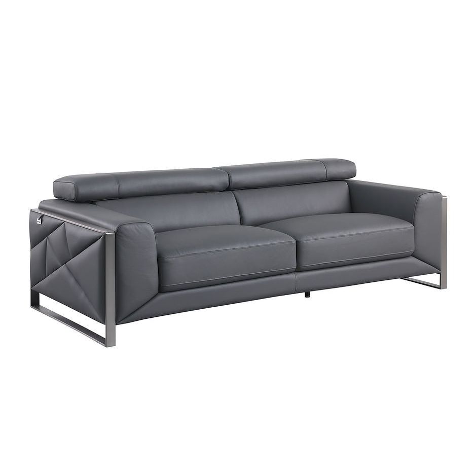 Giorgio Dark Grey Italian Leather Sofa, Loveseat, and Chair Set view 3