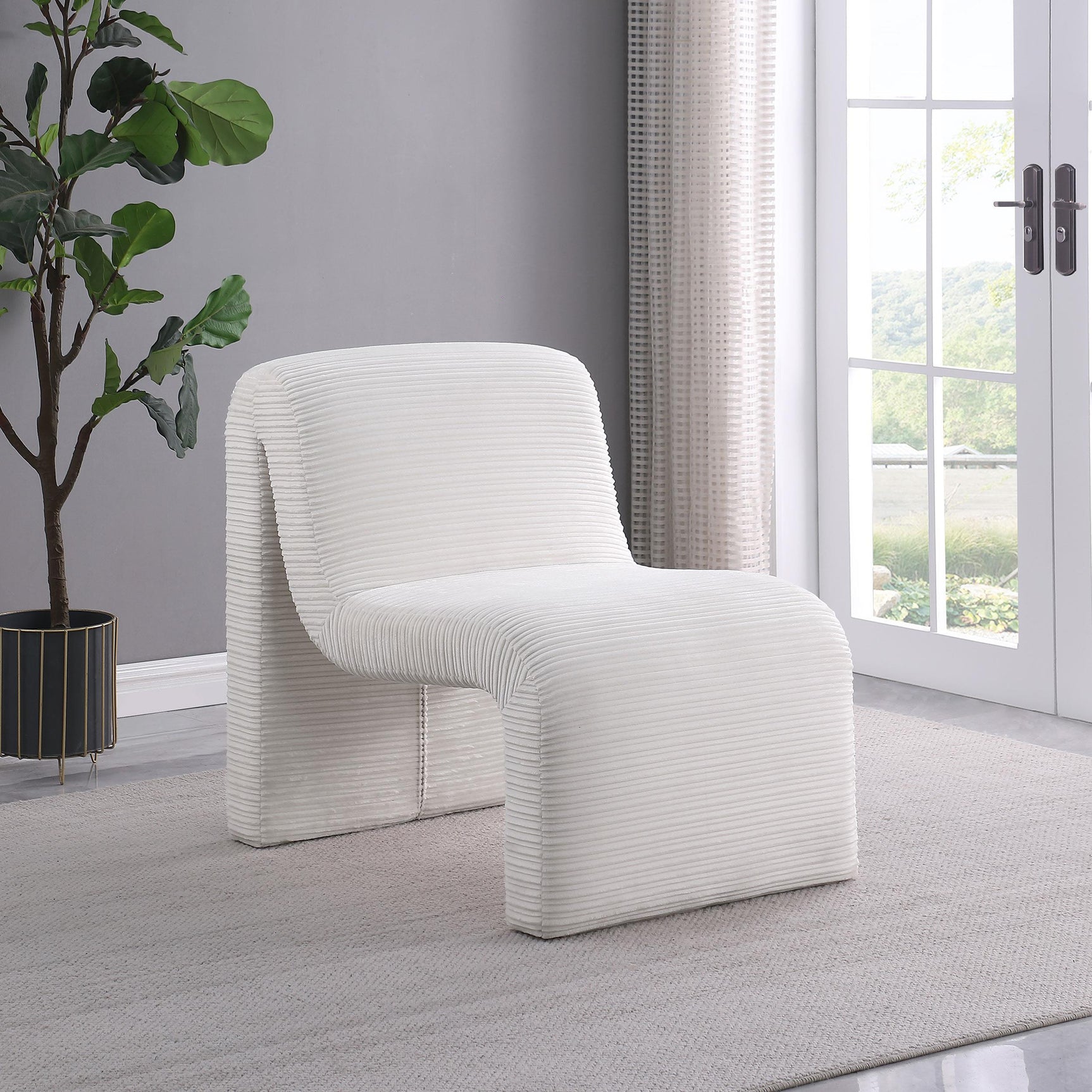 Drayton Upholstered Curved Armless Accent Chair Ivory 907525 - Ella Furniture
