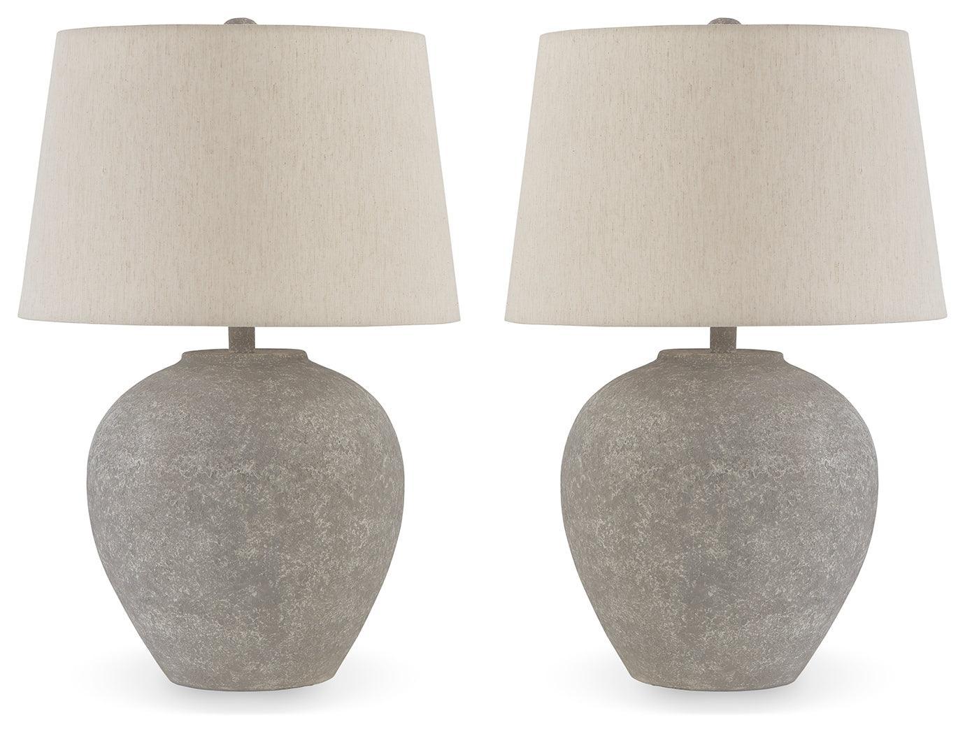 Dreward Distressed Gray 2-Piece Table Lamp Set - Ella Furniture