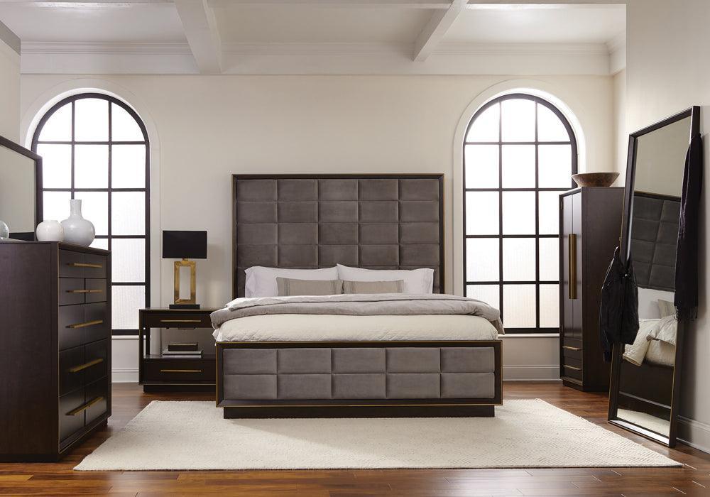 Durango Smoked Peppercorn And Grey Upholstered Bedroom Set - Ella Furniture