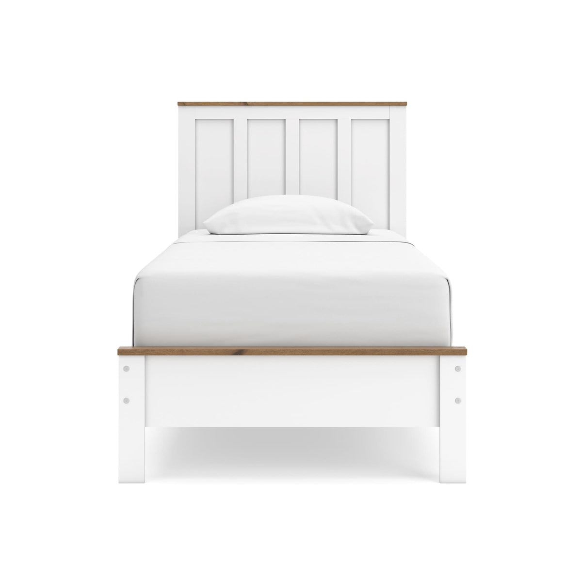 Kerisden White/Brown Twin Panel Complete Bed Frame — front view