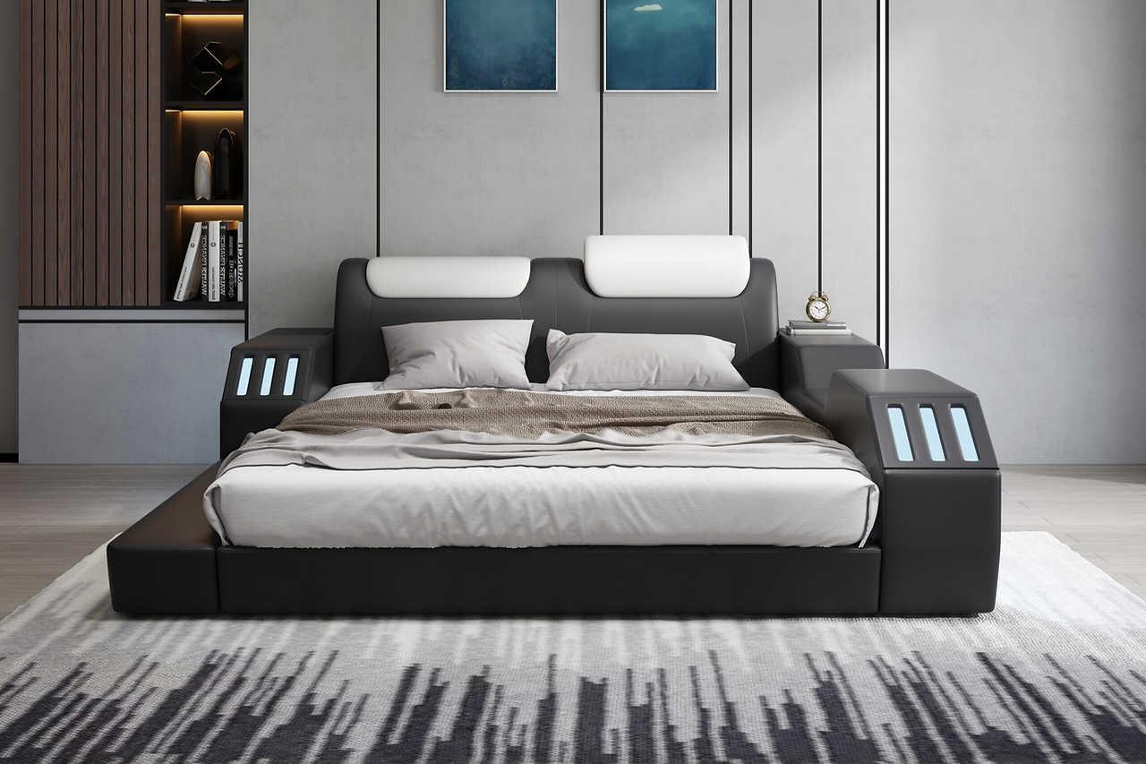 Matrix Black Modern Leather Queen Bed - Ella Furniture