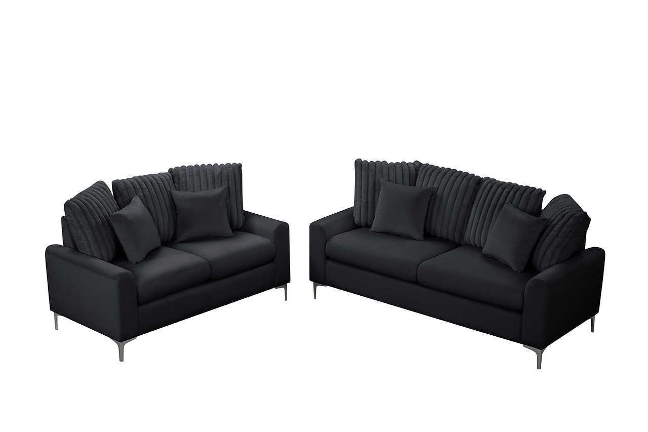 Elina Black Velvet 2-Piece Living Room Set