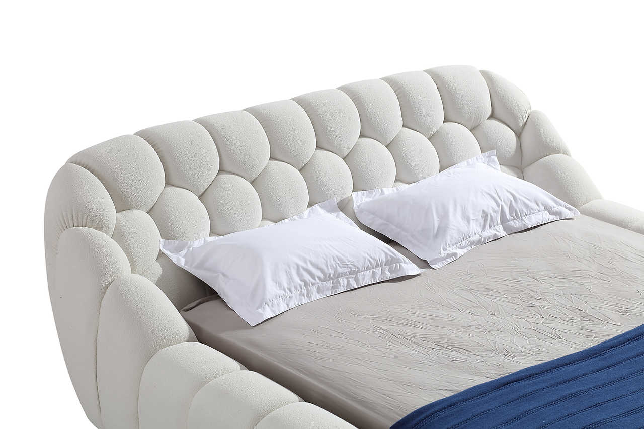 Bubbles White Upholstered Platform King Bed