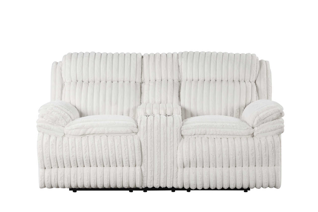 Mellow White Thick Stripe Fabric 3-Piece Reclining Set