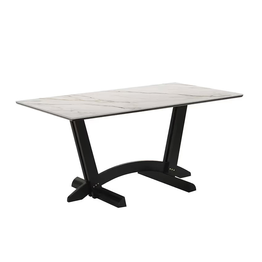 Nava White Porcelain Dining Collection with Black Teddy Fabric Chairs view 4