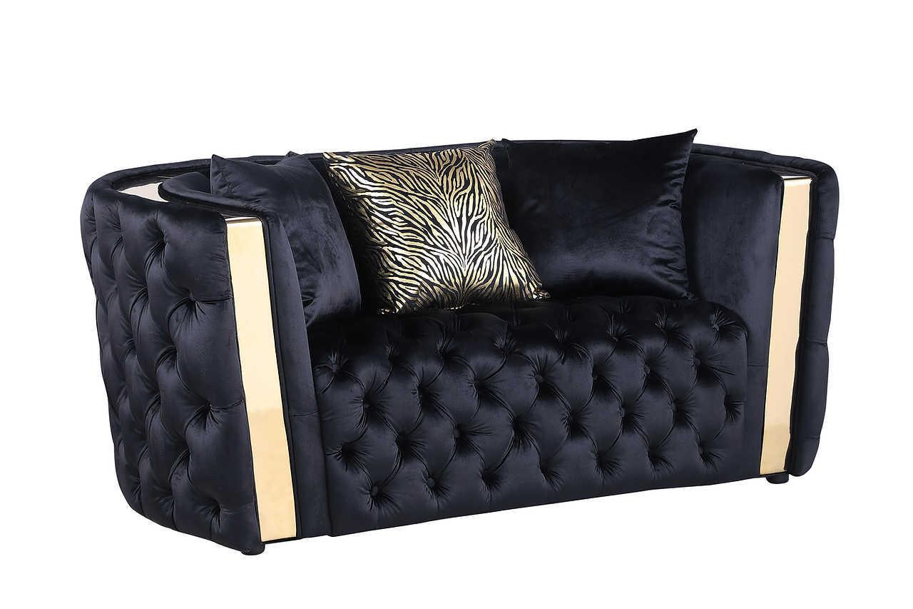 Roka Black Modern Tufted Reclining Sofa & Loveseat - Ella Furniture