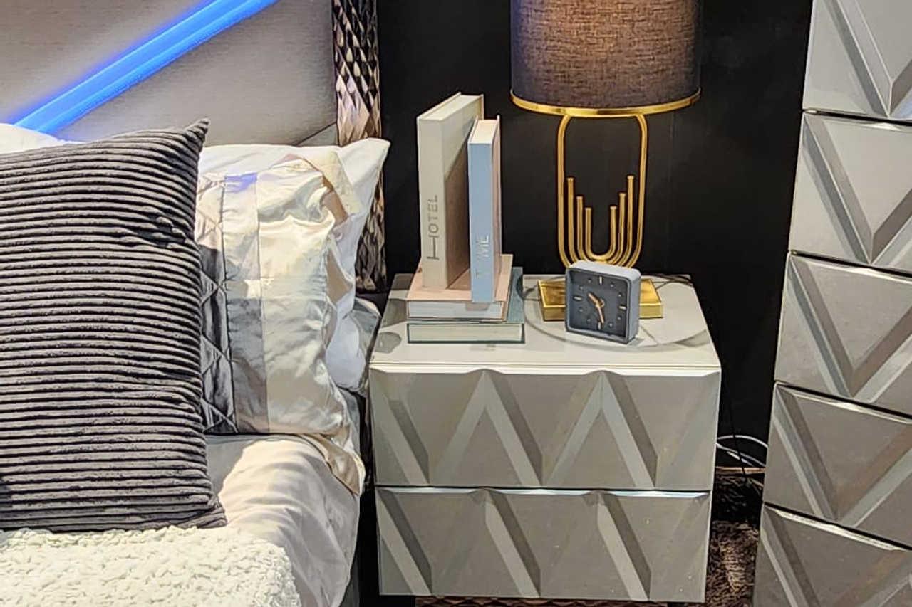 Vera Gray Upholstered LED Platform Bedroom Set