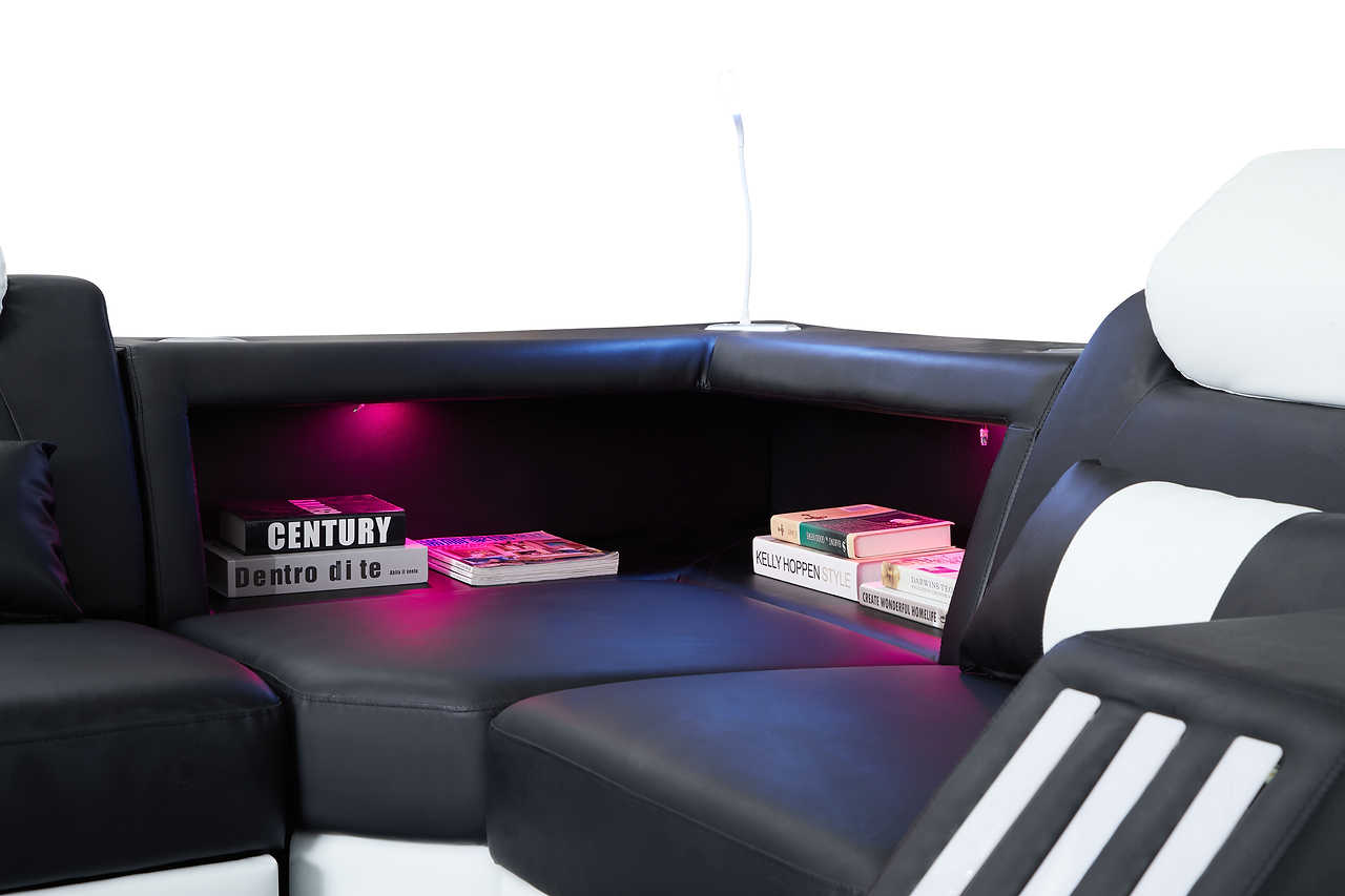 Matrix Black White Faux Leather Sectional