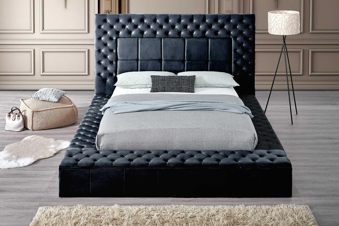 Emerald Black Upholstered Tufted Power Storage Queen Bed