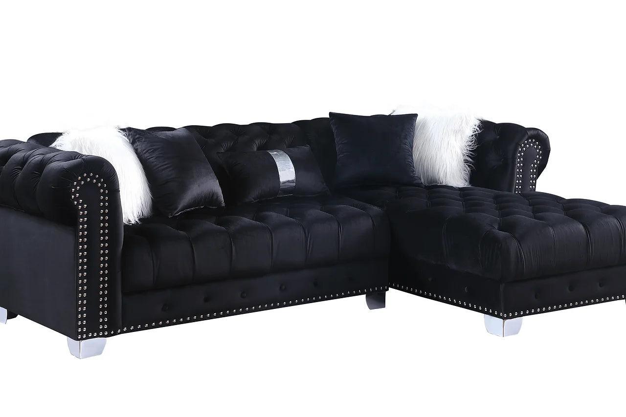 Yaz Black Modern Contemporary Wood, Engineered Wood Velvet Tufted Sectional - Ella Furniture