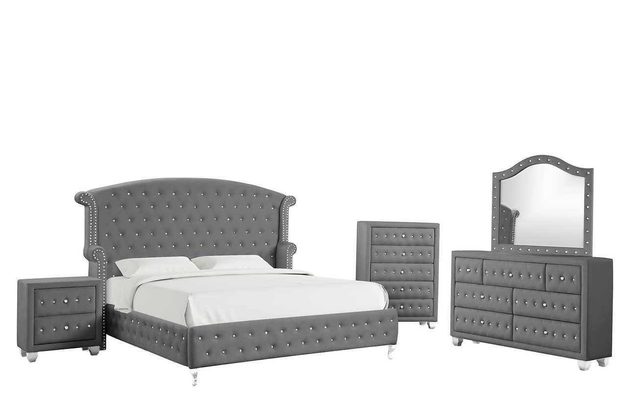 Olivia Gray Velvet Tufted Wingback Platform Bedroom Set