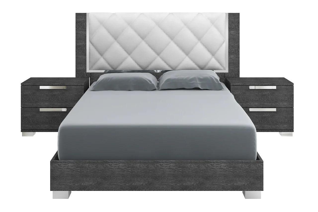 Sarah Rhombus Grey Contemporary Solid Wood Fabric High Gloos Lacquer Bedroom Set - Ella Furniture