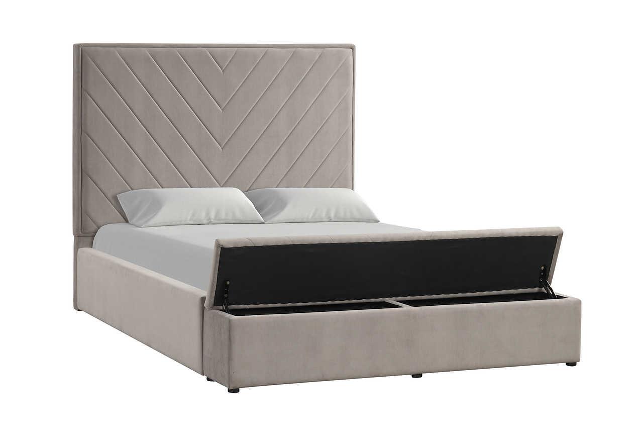 Mio Gray Velvet Panel King Bed