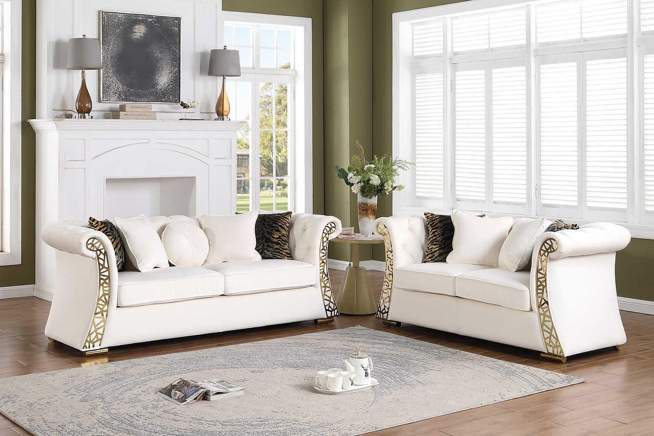 Curamo Cream Velvet Living Room Set