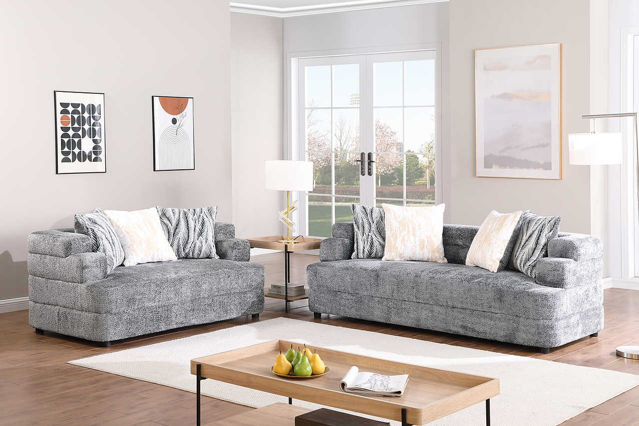 Stepso Charcoal Boucle Living Room Set
