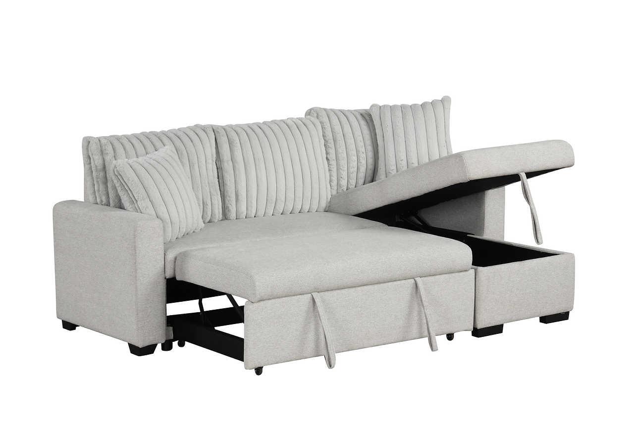 Nori Gray Upholstered Sectional w Pull-Out Bed