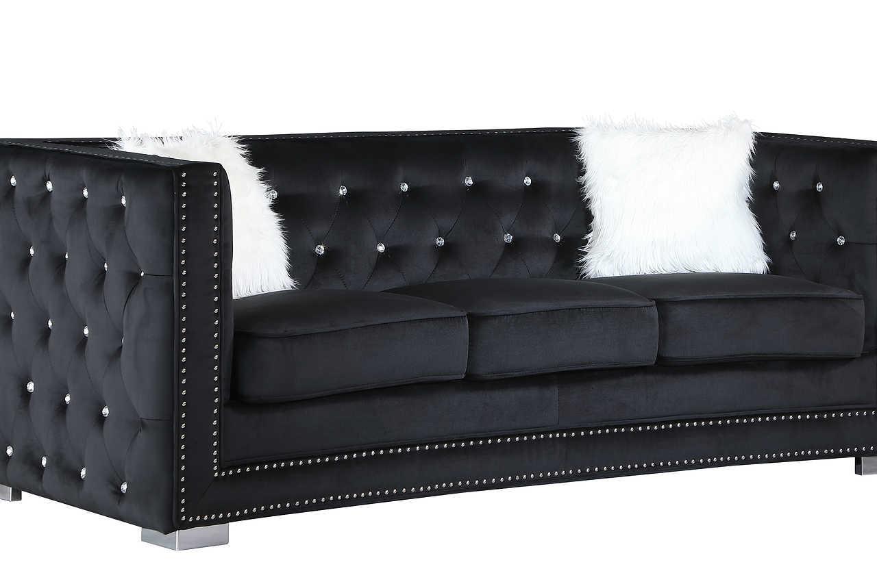 Paris Black Modern Velvet Tufted Sofa&Loveseat - Ella Furniture