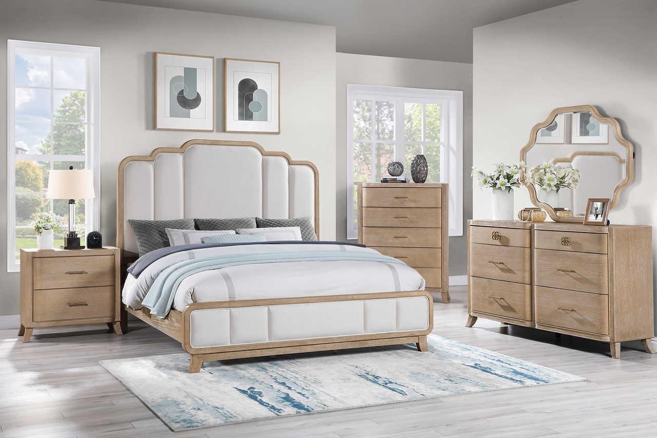 Laguna Light Brown Gray Upholstered Panel Bedroom Set