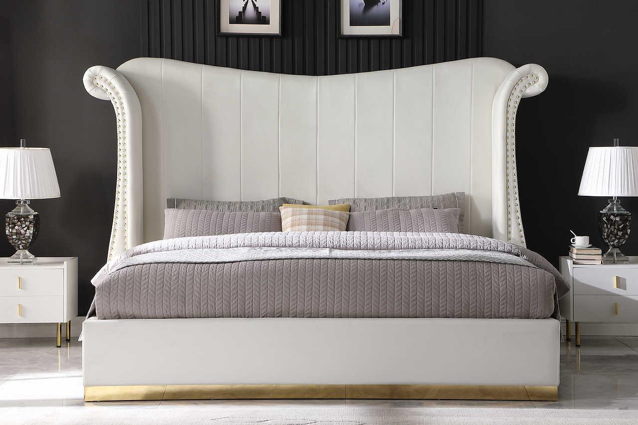 Luna Cream 66"H Velvet Upholstered Wingback Platform King Bed