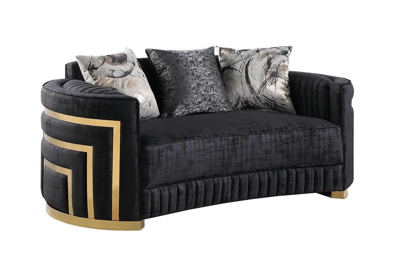 Minerva Black Velvet Living Room Set