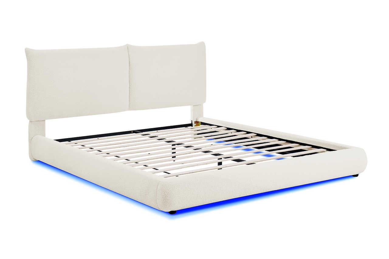 Zima White LED Upholstered Platform King Bed