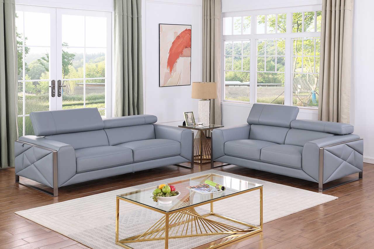 Giorgio Light Blue Leather Sofa