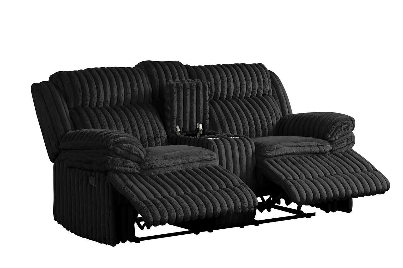 Mellow Black Thick Stripe Fabric 3-Piece Reclining Set