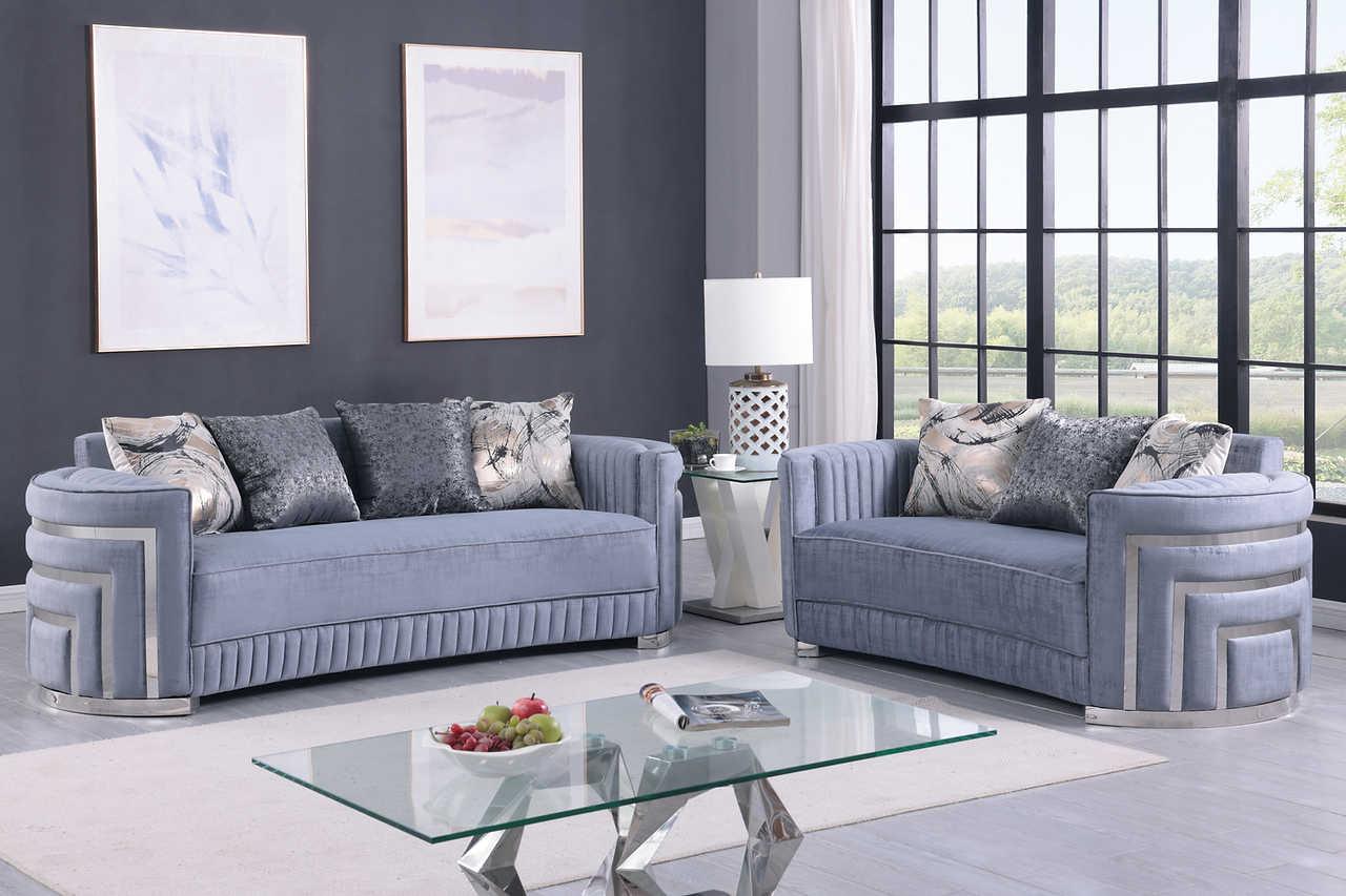 Minerva Grey Velvet Living Room Set