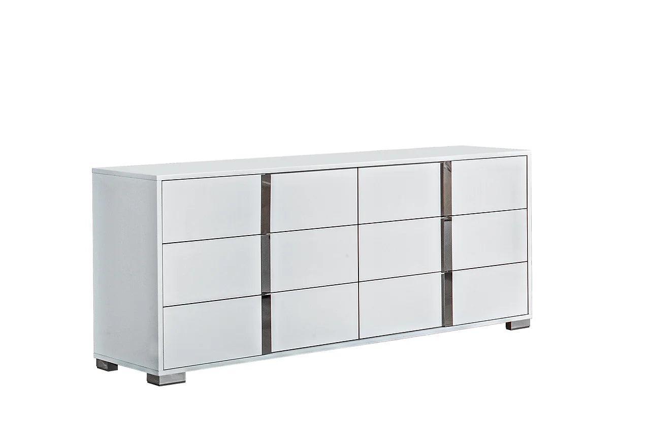 Alice White Traditional Contemporary Marble Top Solid Wood Faux Leather LED Bedroom Set - Ella Furniture