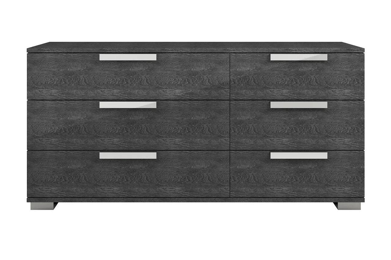Sarah Geo Ice Grey Contemporary Wood High Gloos Lacquer Metallic Accents 5-Drawers Chest - Ella Furniture