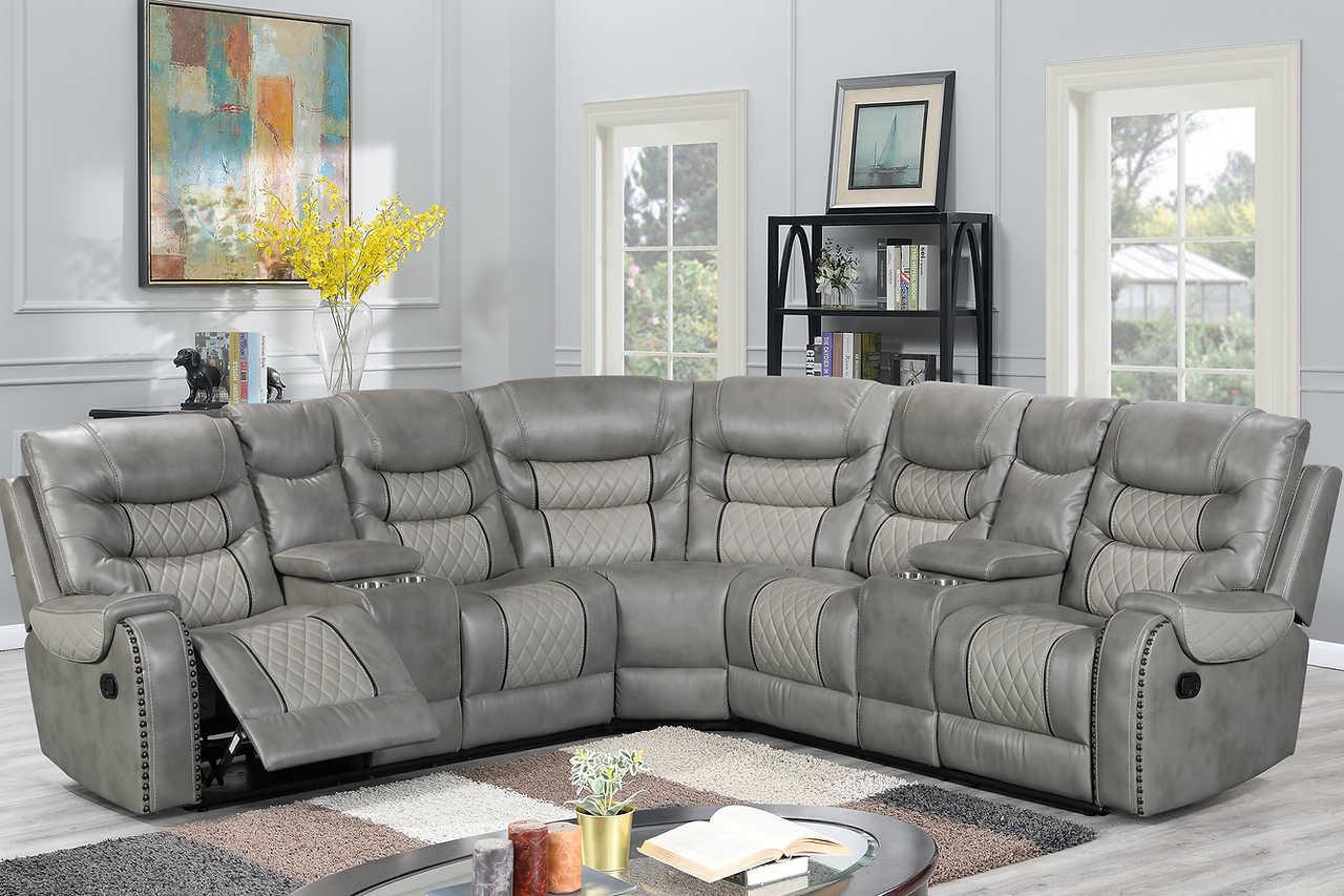 Phoenix II Grey Upholstered Reclining Sectional