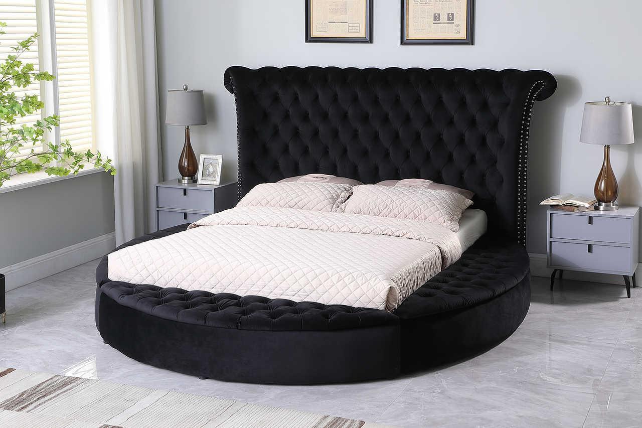 Lux Black Modern Velvet Tufted Queen Bed - Ella Furniture