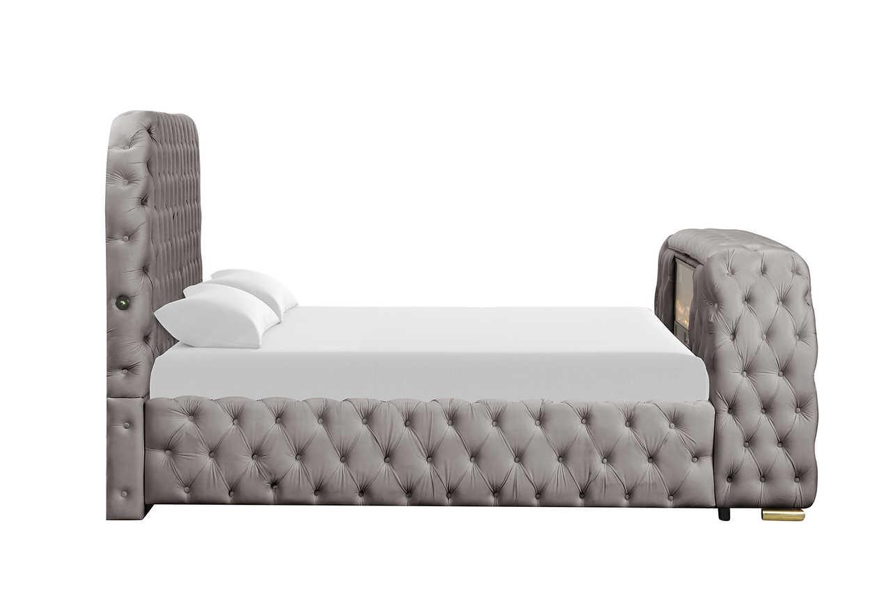 Royal Gray Upholstered Tufted Platform Queen Bed
