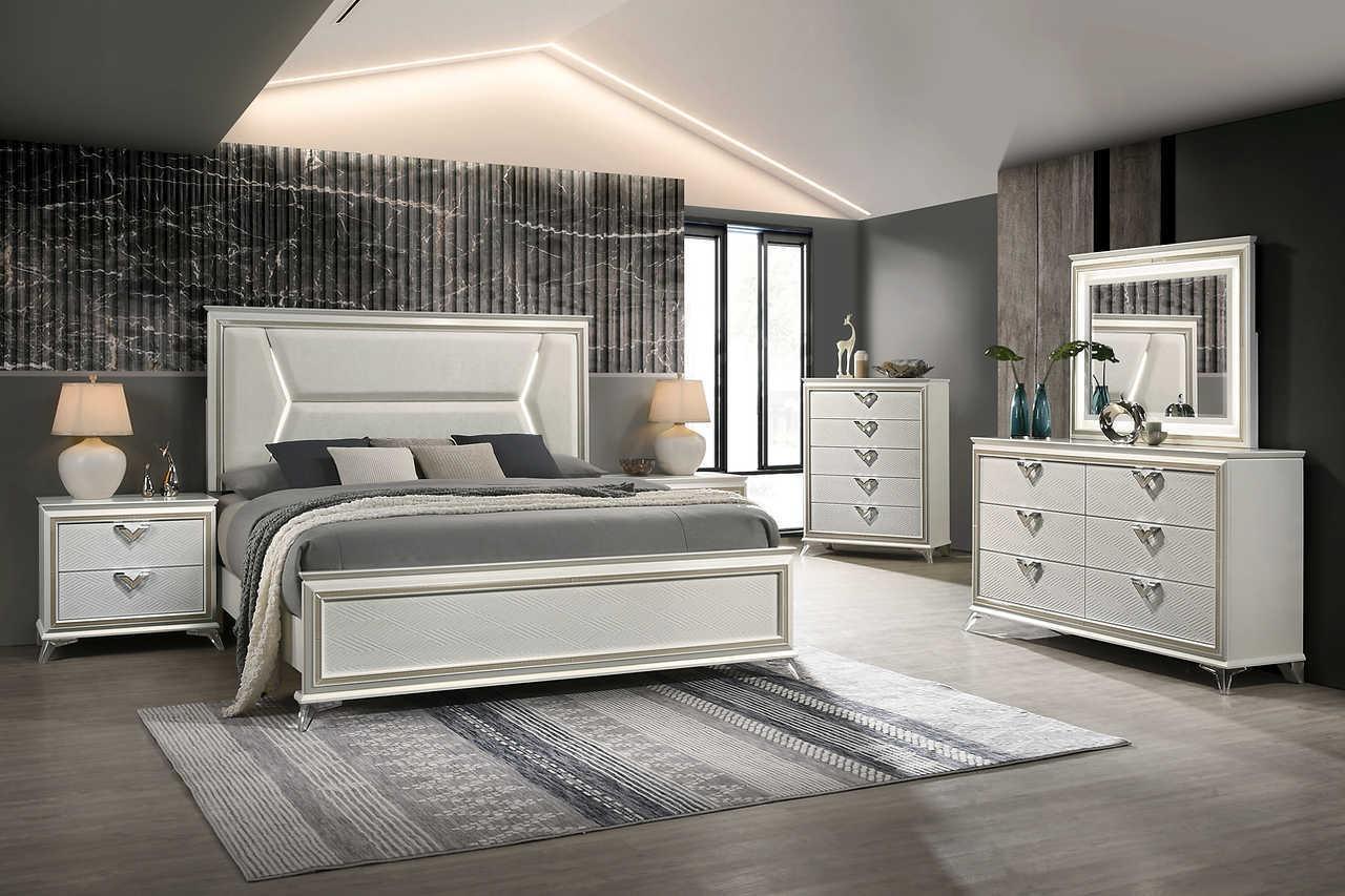 Chiara Majestic Gold Upholstered LED Panel Bedroom Set