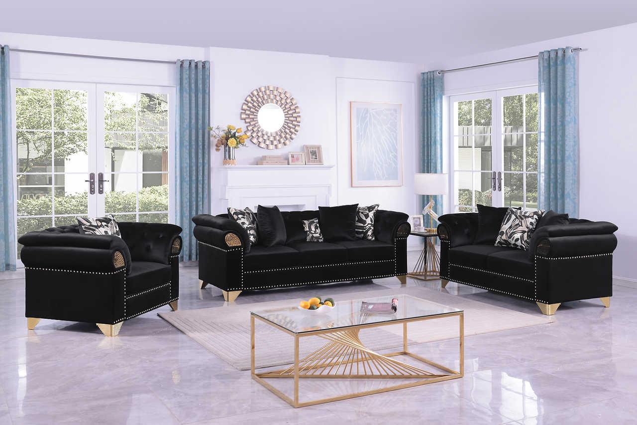Emma Black Velvet Living Room Set