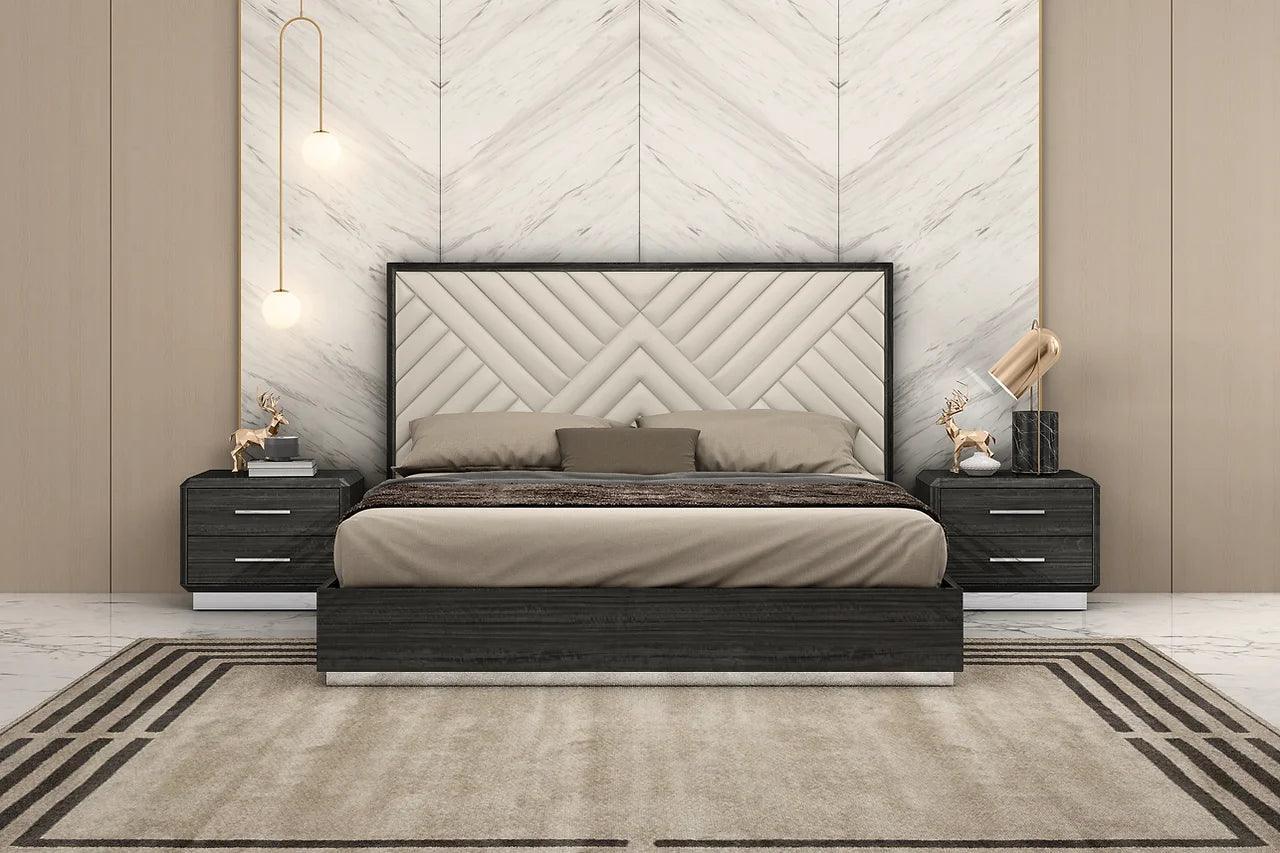 Dion Dark Gray Modern Contemporary High Gloss Pine Wood 2-Drawers Nightstand - Ella Furniture